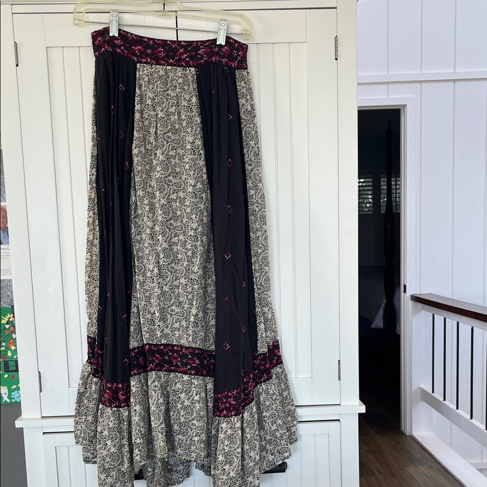 Free People Black and Cream Floral Maxi Skirt